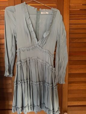 Farrow Sage Green Tiered Ruffle Mini Dress Long Sleeve Deep V Size S